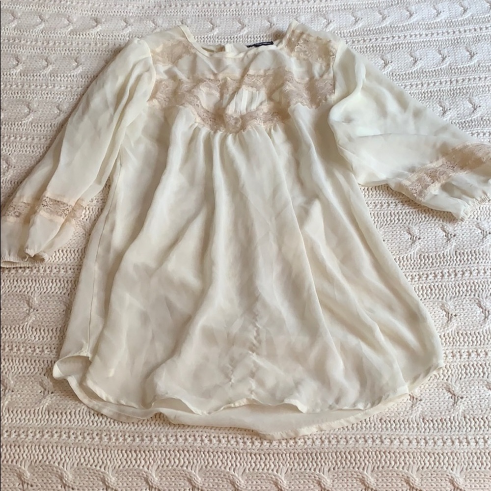 Cream Sheer blouse with lace detailing